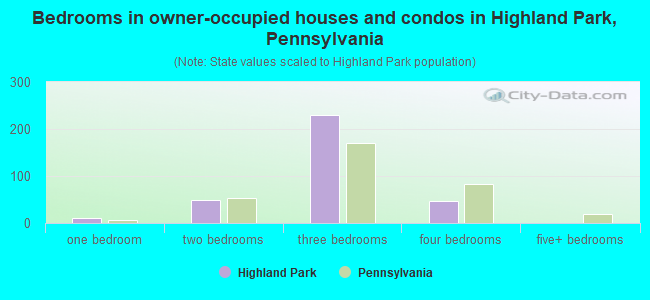 Bedrooms in owner-occupied houses and condos in Highland Park, Pennsylvania
