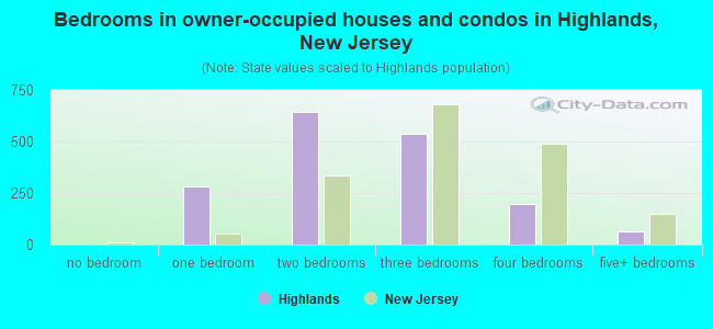 Bedrooms in owner-occupied houses and condos in Highlands, New Jersey