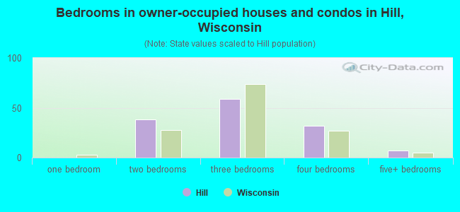 Bedrooms in owner-occupied houses and condos in Hill, Wisconsin