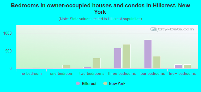 Bedrooms in owner-occupied houses and condos in Hillcrest, New York