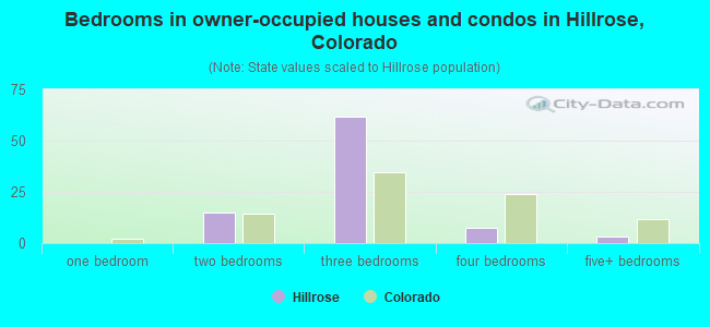 Bedrooms in owner-occupied houses and condos in Hillrose, Colorado