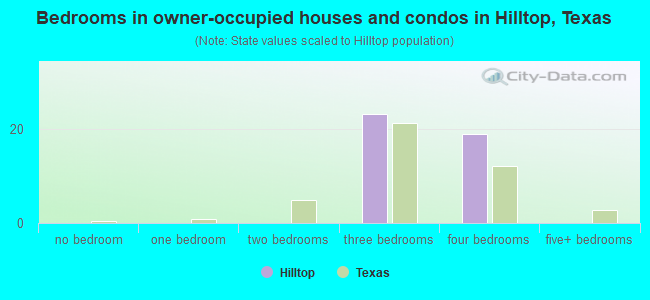 Bedrooms in owner-occupied houses and condos in Hilltop, Texas
