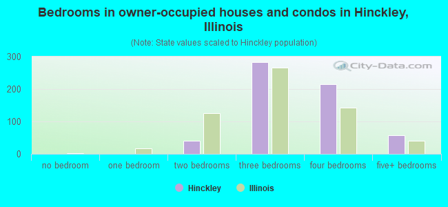 Bedrooms in owner-occupied houses and condos in Hinckley, Illinois