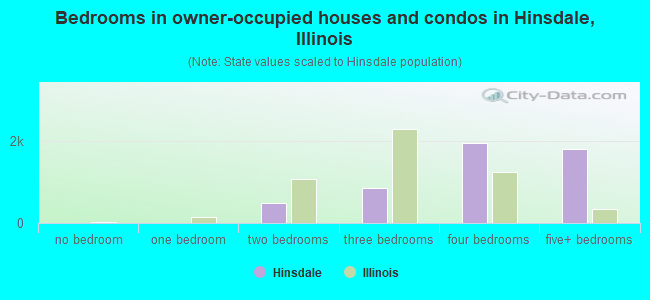 Bedrooms in owner-occupied houses and condos in Hinsdale, Illinois