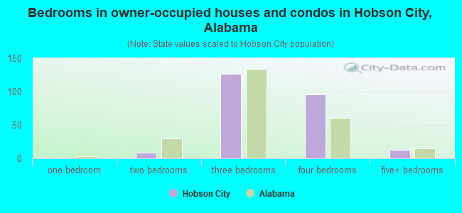 Bedrooms in owner-occupied houses and condos in Hobson City, Alabama