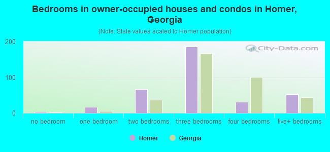 Bedrooms in owner-occupied houses and condos in Homer, Georgia