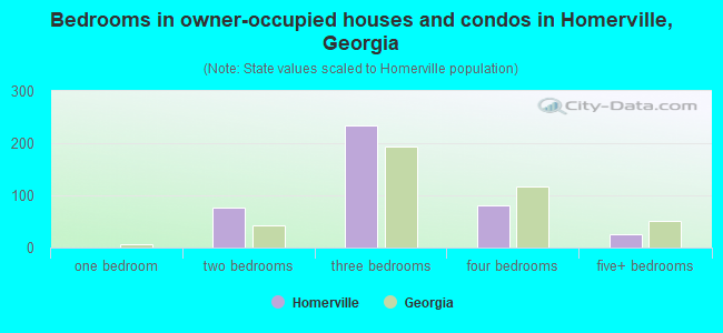 Bedrooms in owner-occupied houses and condos in Homerville, Georgia