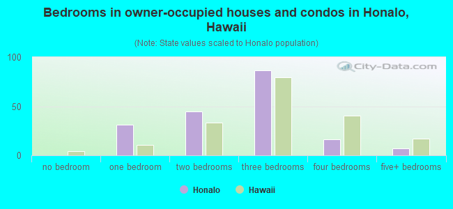 Bedrooms in owner-occupied houses and condos in Honalo, Hawaii