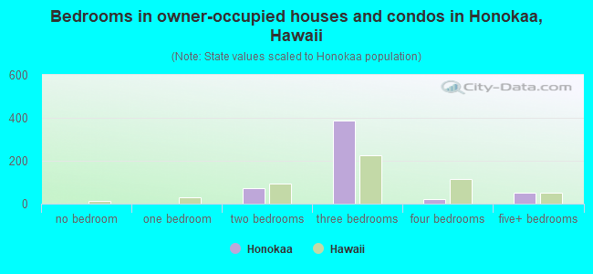 Bedrooms in owner-occupied houses and condos in Honokaa, Hawaii