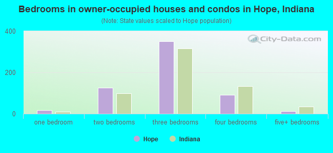 Bedrooms in owner-occupied houses and condos in Hope, Indiana