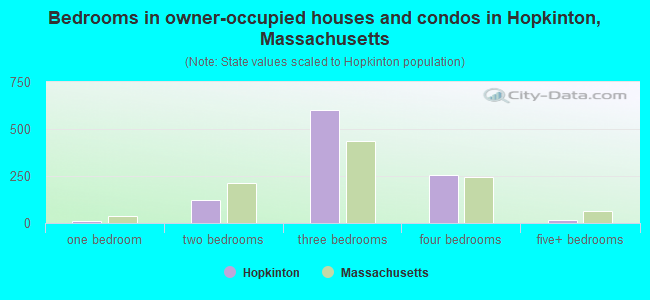 Bedrooms in owner-occupied houses and condos in Hopkinton, Massachusetts