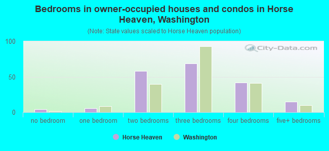 Bedrooms in owner-occupied houses and condos in Horse Heaven, Washington