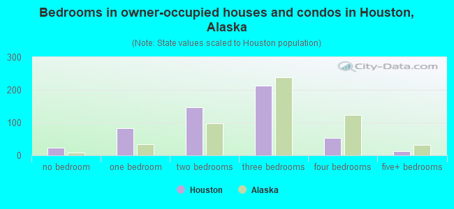Bedrooms in owner-occupied houses and condos in Houston, Alaska