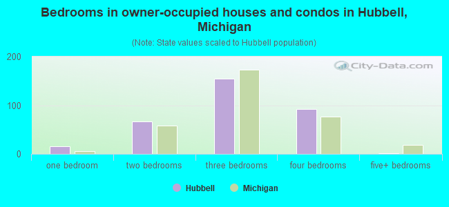 Bedrooms in owner-occupied houses and condos in Hubbell, Michigan