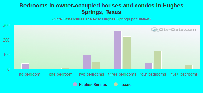 Bedrooms in owner-occupied houses and condos in Hughes Springs, Texas