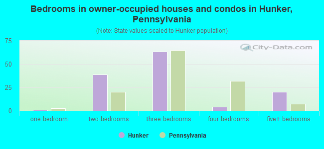 Bedrooms in owner-occupied houses and condos in Hunker, Pennsylvania