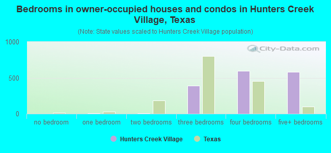 Bedrooms in owner-occupied houses and condos in Hunters Creek Village, Texas