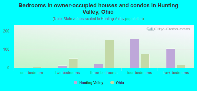 Bedrooms in owner-occupied houses and condos in Hunting Valley, Ohio
