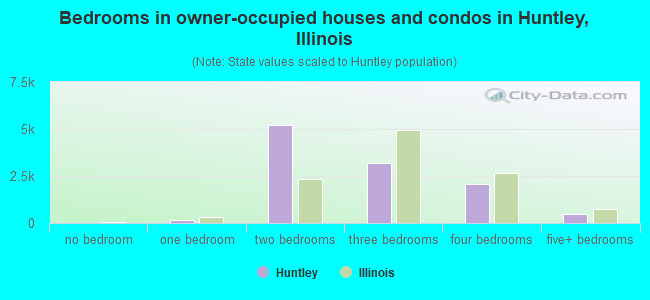 Bedrooms in owner-occupied houses and condos in Huntley, Illinois