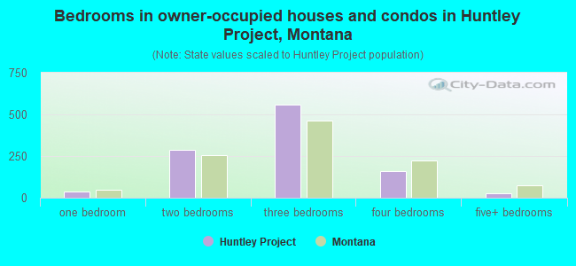 Bedrooms in owner-occupied houses and condos in Huntley Project, Montana