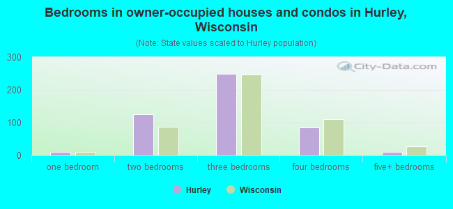 Bedrooms in owner-occupied houses and condos in Hurley, Wisconsin