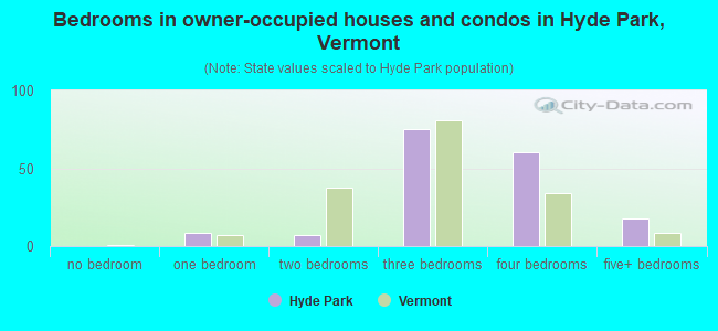 Bedrooms in owner-occupied houses and condos in Hyde Park, Vermont