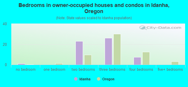 Bedrooms in owner-occupied houses and condos in Idanha, Oregon