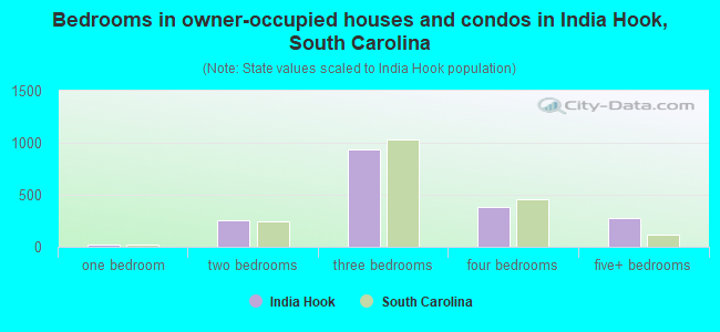 Bedrooms in owner-occupied houses and condos in India Hook, South Carolina