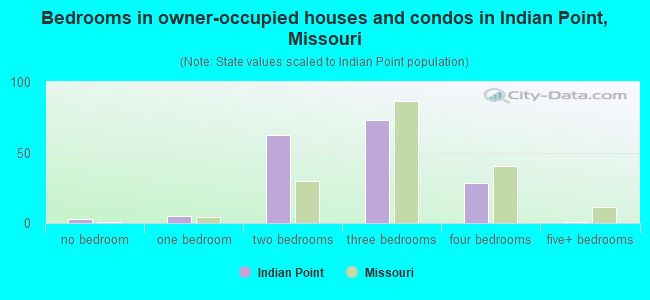 Bedrooms in owner-occupied houses and condos in Indian Point, Missouri