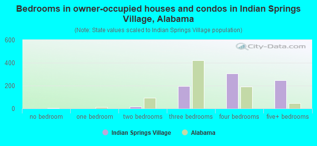 Bedrooms in owner-occupied houses and condos in Indian Springs Village, Alabama