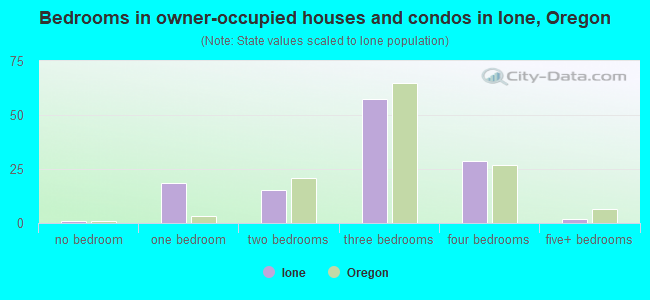 Bedrooms in owner-occupied houses and condos in Ione, Oregon