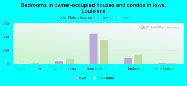 Bedrooms in owner-occupied houses and condos in Iowa, Louisiana