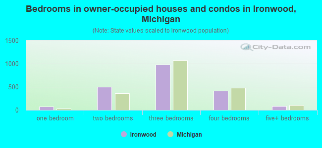 Bedrooms in owner-occupied houses and condos in Ironwood, Michigan