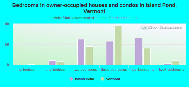 Bedrooms in owner-occupied houses and condos in Island Pond, Vermont