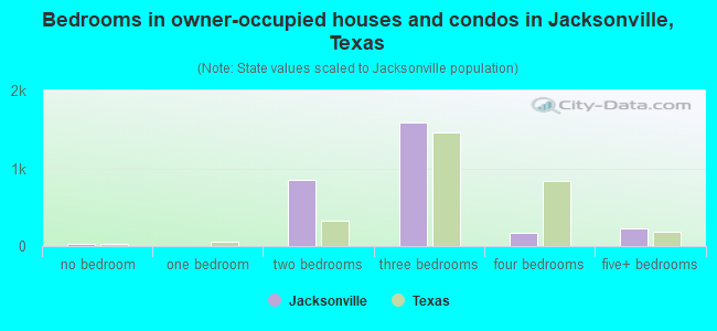 Bedrooms in owner-occupied houses and condos in Jacksonville, Texas
