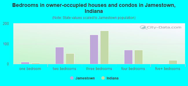 Bedrooms in owner-occupied houses and condos in Jamestown, Indiana