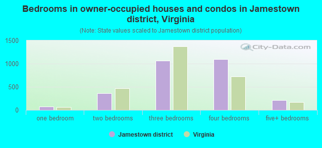 Bedrooms in owner-occupied houses and condos in Jamestown district, Virginia
