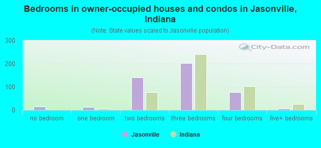 Bedrooms in owner-occupied houses and condos in Jasonville, Indiana