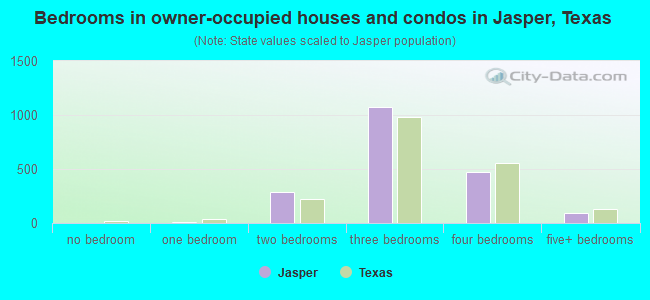 Bedrooms in owner-occupied houses and condos in Jasper, Texas