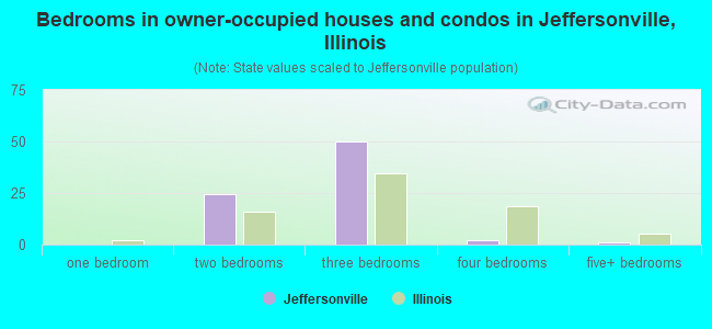 Bedrooms in owner-occupied houses and condos in Jeffersonville, Illinois