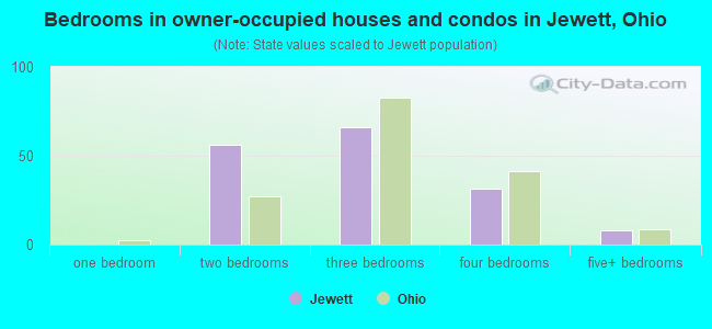 Bedrooms in owner-occupied houses and condos in Jewett, Ohio