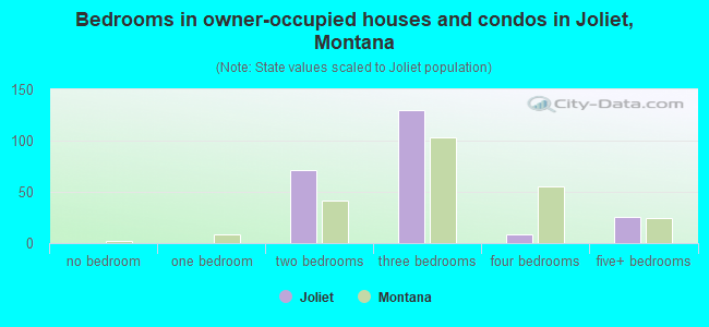 Bedrooms in owner-occupied houses and condos in Joliet, Montana