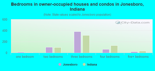 Bedrooms in owner-occupied houses and condos in Jonesboro, Indiana