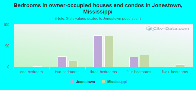 Bedrooms in owner-occupied houses and condos in Jonestown, Mississippi