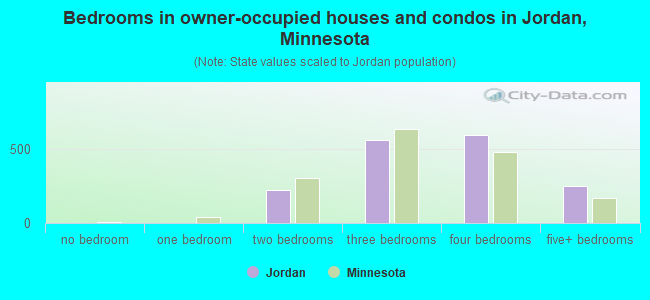 Bedrooms in owner-occupied houses and condos in Jordan, Minnesota