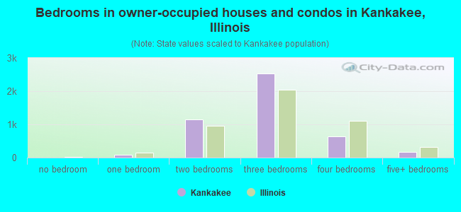 Bedrooms in owner-occupied houses and condos in Kankakee, Illinois