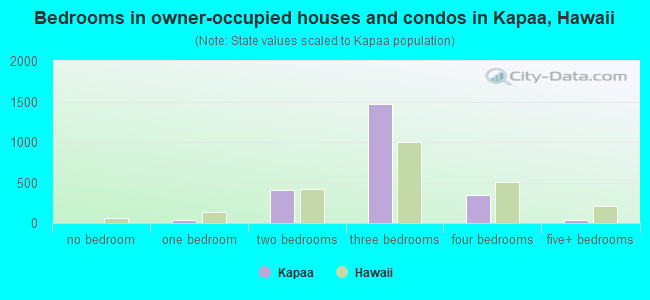 Bedrooms in owner-occupied houses and condos in Kapaa, Hawaii