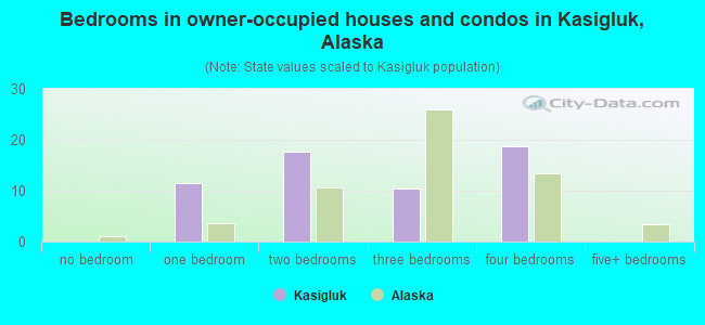 Bedrooms in owner-occupied houses and condos in Kasigluk, Alaska