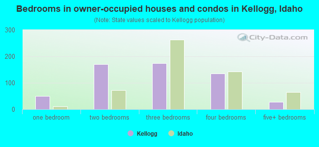 Bedrooms in owner-occupied houses and condos in Kellogg, Idaho