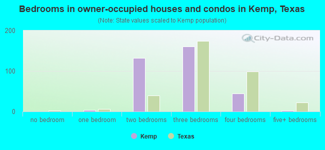Bedrooms in owner-occupied houses and condos in Kemp, Texas